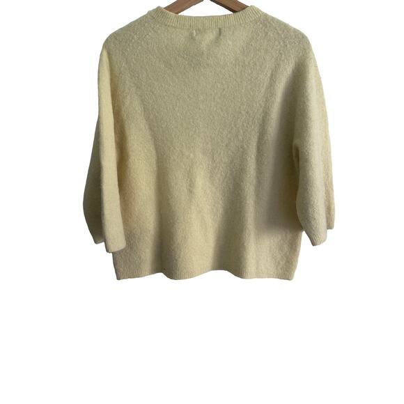 Bianco & Blu Women's Large Wool Yellow Sweater Cropped Sleeve Italy Spring - Picture 3 of 7